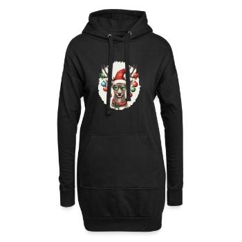 Renne avec boules de Noël et chapeau - Sweat-shirt à capuche long Femme - noir - Devant
