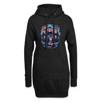 Weise Affen Mit Handy Lustiges Multi Media Design - Hoodie-Kleid - Schwarz - Vorne