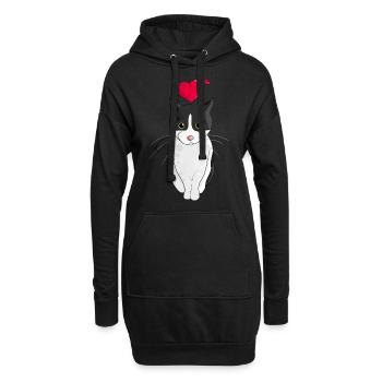 Katze mit Herz schwarz weiße Katze als Katzenmotiv - Hoodie-Kleid - Schwarz - Vorne