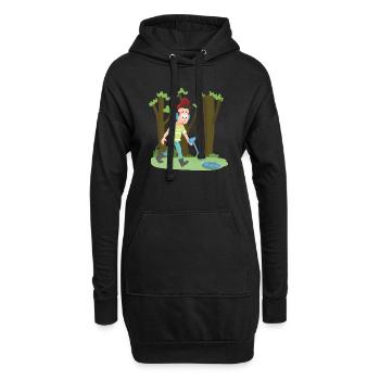 Chasseur de trésors avec détecteur de métaux navigue dans la forêt - Sweat-shirt à capuche long Femme - noir - Devant
