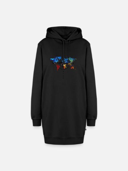 Kompass mit Weltkarte - Hoodie-Kleid - Schwarz