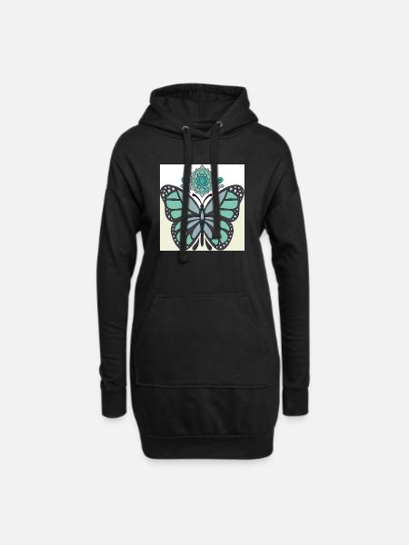 Schmetterling - Hoodie-Kleid - Schwarz