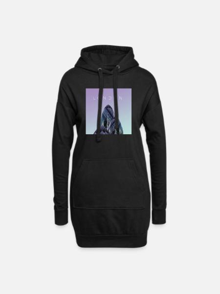 London Poster - Hoodie-Kleid - Schwarz