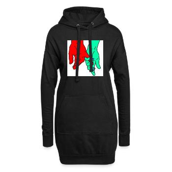 mains rouge vert - Sweat-shirt à capuche long Femme - noir - Devant
