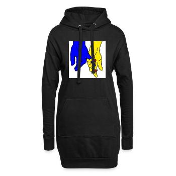 mains bleu jaune - Sweat-shirt à capuche long Femme - noir - Devant