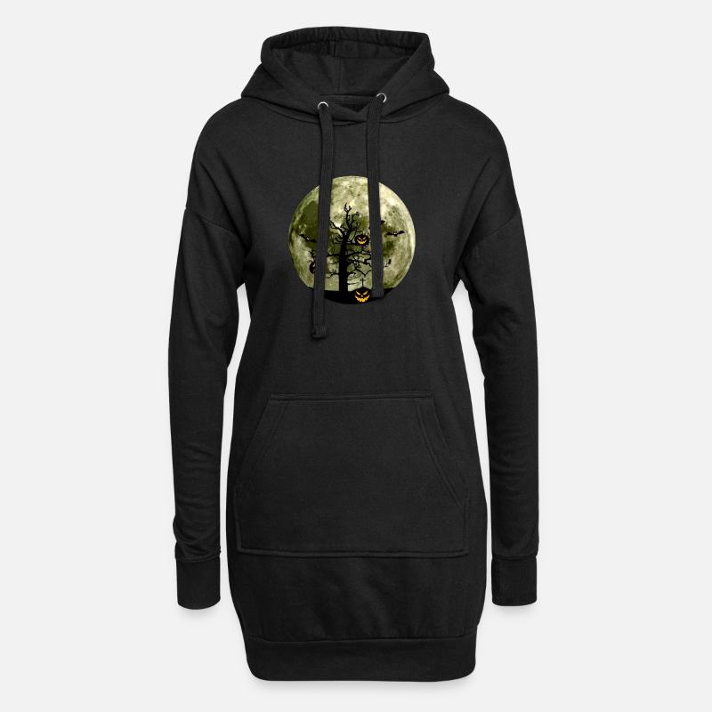 Scary evil shadow pumpkin tree moon bat - Hoodie Dress - black