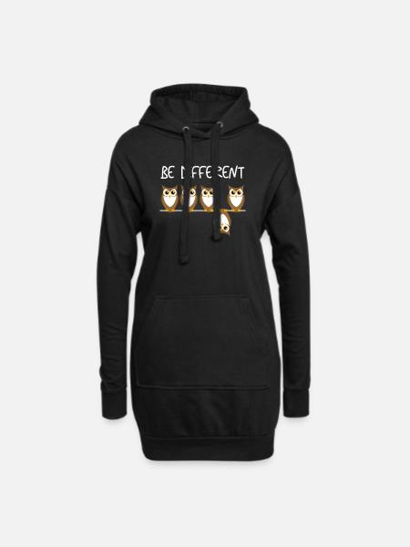 be different Eule Geschenk - Hoodie-Kleid - Schwarz