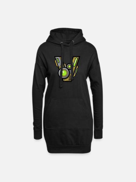 Buchstabe V Name Geschenk Roboter Technik nerd - Hoodie-Kleid - Schwarz