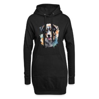 Chien de berger australien Explosion de couleurs froides - Sweat-shirt à capuche long Femme - noir - Devant