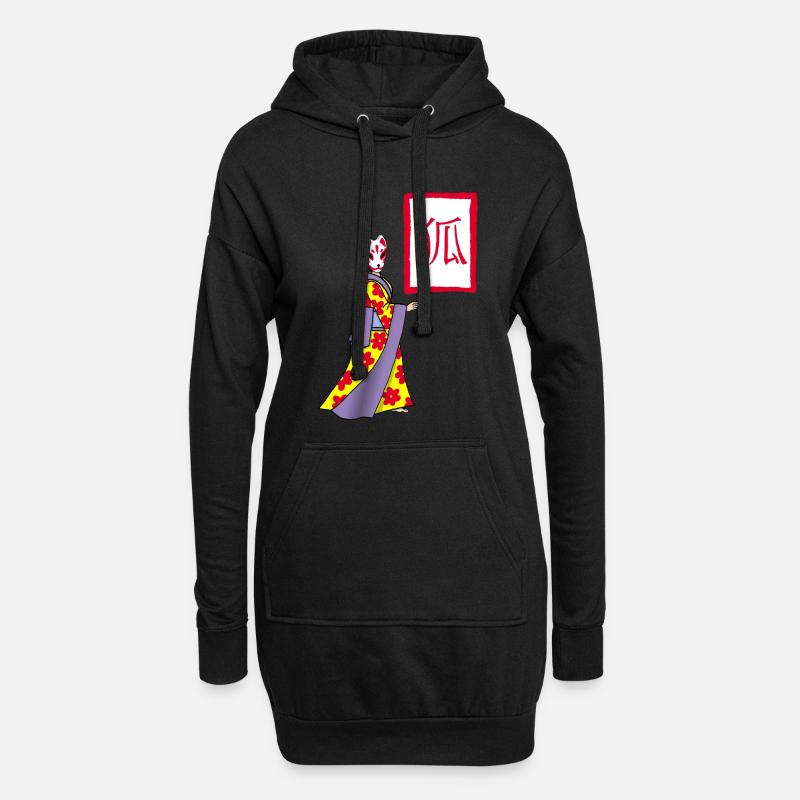 Fox Kitsune Manga - Hoodie-Kleid - Schwarz