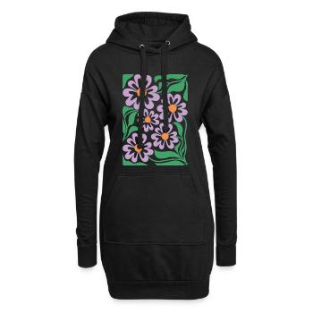 Lila Blumen Muster Boho Flora  - Hoodie-Kleid - Schwarz - Vorne