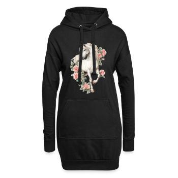 Pferd mit Rosen - Hoodie-Kleid - Schwarz - Vorne