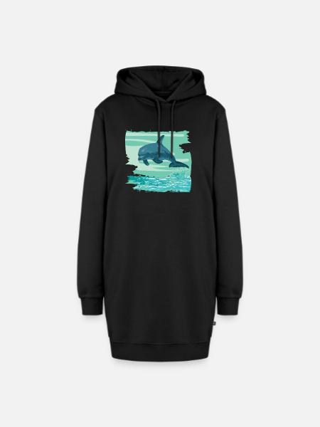 Delfin Tümmler Meeressäuger springt aus dem Meer - Hoodie-Kleid - Schwarz
