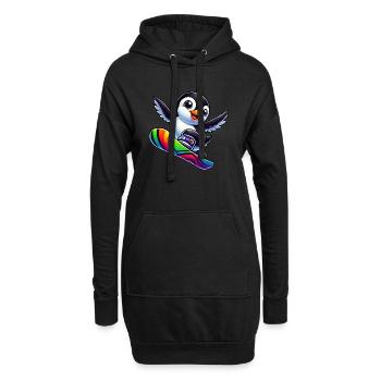 Süßer Pinguin Snowboard Comic Winterspaß - Hoodie-Kleid - Schwarz - Vorne