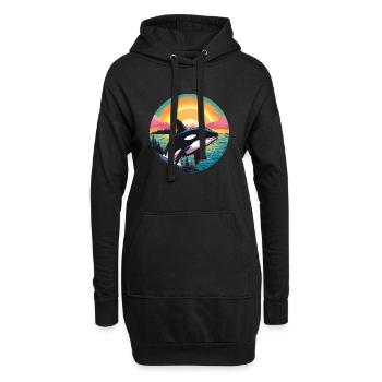 Orca im Sonnenuntergang - Hoodie-Kleid - Schwarz - Vorne