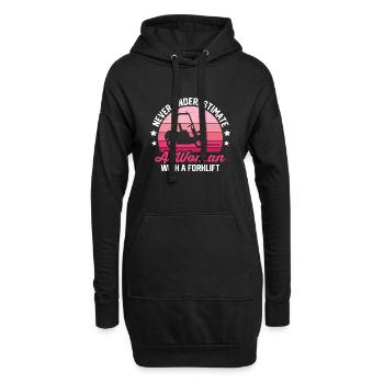 Retro Never Underestimate Woman Forklift Forklift - Hoodie-Kleid - Schwarz - Vorne