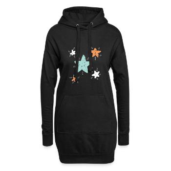 Fünf bunte große und kleine Sterne Geschenkidee - Hoodie-Kleid - Schwarz - Vorne