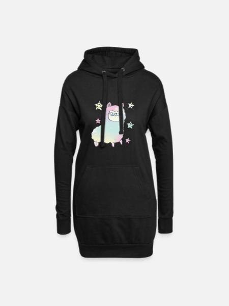 Regenbogen Alpaka Lama mit Brille Geschenkidee - Hoodie-Kleid - Schwarz