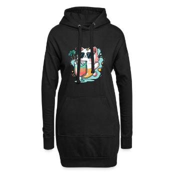 Sommer-Coolness: Katze mit Sonnenbrille - Hoodie-Kleid - Schwarz - Vorne