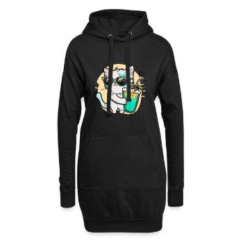 Le chat le plus cool de la plage - Sweat-shirt à capuche long Femme - noir - Devant