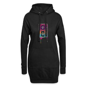 90er Jahre Party Outfit Kostüm Klamotten Kassette - Hoodie-Kleid - Schwarz - Vorne