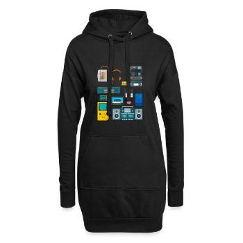 90er Jahre Party Outfit Kostüm Klamotten Kassette - Hoodie-Kleid - Schwarz - Vorne