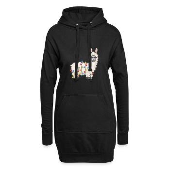 Party Lama avec des guirlandes - Sweat-shirt à capuche long Femme - noir - Devant