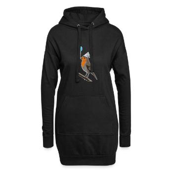 Vogelmotiv Rotkehlchen Vogel feiert Geburtstag - Hoodie-Kleid - Schwarz - Vorne