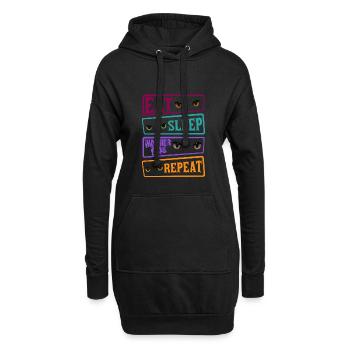 Eat Sleep Katze Cat Repeat Warrior Cat Katzen - Hoodie-Kleid - Schwarz - Vorne