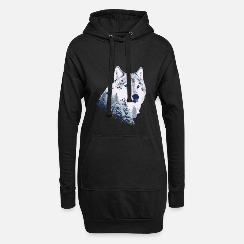 wolf - Hoodie-Kleid - Schwarz