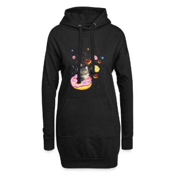 Chat mignon à l'intérieur de Donut dans l'espace - Sweat-shirt à capuche long Femme - noir - Devant