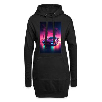 Eine Synthwave Fahrt in die Zukunft im Outrun Stil - Hoodie-Kleid - Schwarz - Vorne