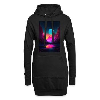 Mountain Glow: Synthwave Vibes in Alpine Serenity - Hoodie-Kleid - Schwarz - Vorne