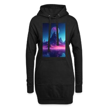 Retro Bergmelodie: Eine Synthwave Ode an der See - Hoodie-Kleid - Schwarz - Vorne