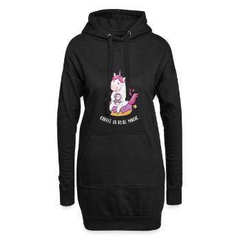 Coffee Is Real Magic - Kaffee Einhorn Geschenk - Hoodie-Kleid - Schwarz - Vorne