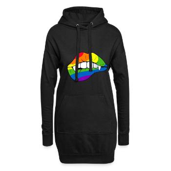 Drapeau arc-en-ciel Vampire Bouche Lèvres Fierté - Sweat-shirt à capuche long Femme - noir - Devant