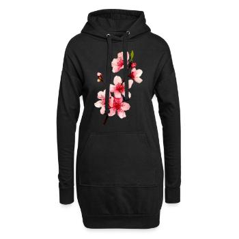 Fleur de cerisier - Sweat-shirt à capuche long Femme - noir - Devant