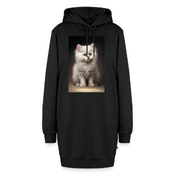 Chaton blanc - Sweat-shirt à capuche long Femme - noir - Devant
