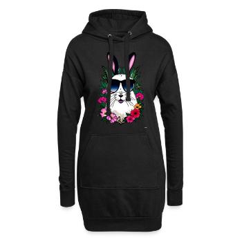 Hase Alpaka Osterhase Blumen - Hoodie-Kleid - Schwarz - Vorne