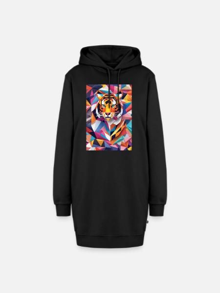 Königliche Streifen: Origami-Tiger - Hoodie-Kleid - Schwarz