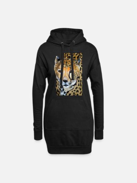 Dessin de guépard - Sweat-shirt à capuche long Femme - noir