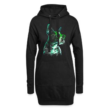 Chien futuriste cool avec des lunettes de soleil vertes - Sweat-shirt à capuche long Femme - noir - Devant