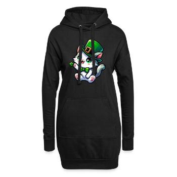 Dessin animé de chat de la Saint-Patrick - Sweat-shirt à capuche long Femme - noir - Devant
