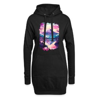 Retro Paysage Aesthétique Japonais - Sweat-shirt à capuche long Femme - noir - Devant