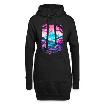 Retro Paysage Aesthétique Japonais - Sweat-shirt à capuche long Femme - noir - Devant