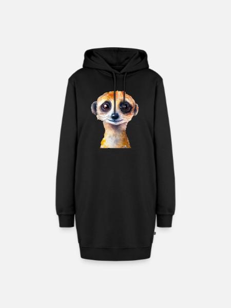 ErdmännchenAquarell Zeichnung - Hoodie-Kleid - Schwarz