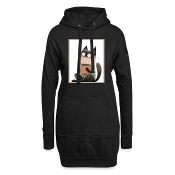 Chat avec tasse à café - Sweat-shirt à capuche long Femme - noir - Devant