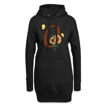 Lettre o tournesol papillon - Sweat-shirt à capuche long Femme - noir - Devant