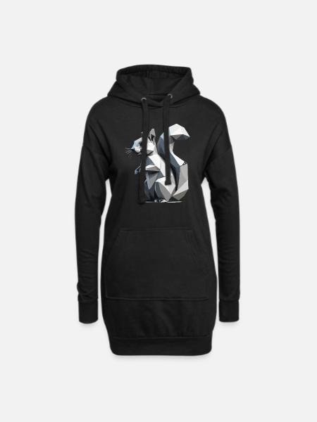 Squirrel - Cute Low Polygon Design - Hoodie Dress - black