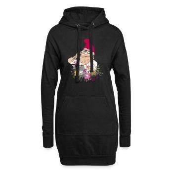 Hipster-Gartenzwerg mit Handy und Gießkanne - Hoodie-Kleid - Schwarz - Vorne